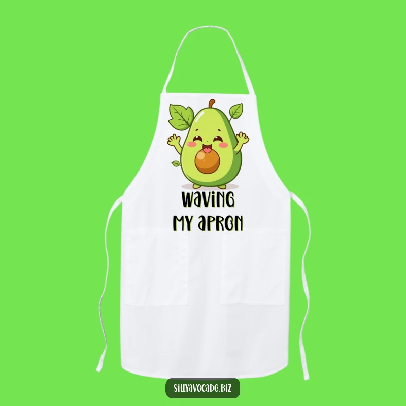 Funny Giggling Avocado Apron: Waving Chef Character - Hilarious Funny Gift!