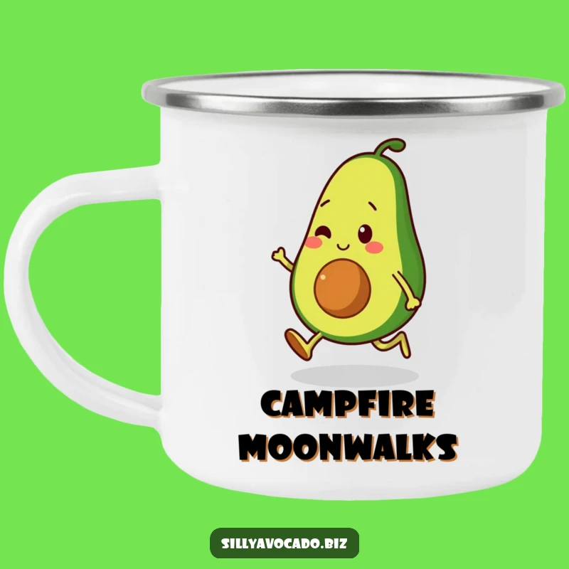 Funny Moonwalking Avocado Camping Mug: Bouncy Camp Character - Great Funny Gift!