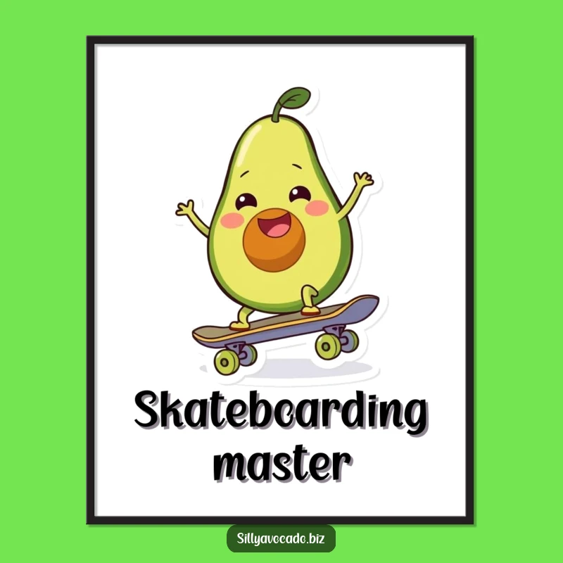 Funny Skateboarding Avocado Digital Art Print - Instant Radical Decor!