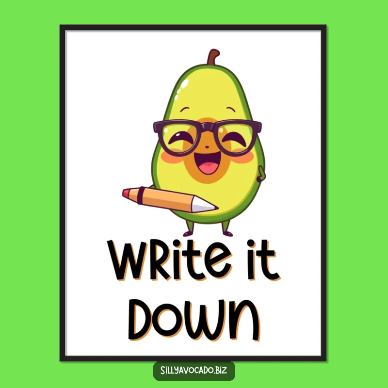 Funny Avocado Writer Art Print - Witty Study Decor Gift