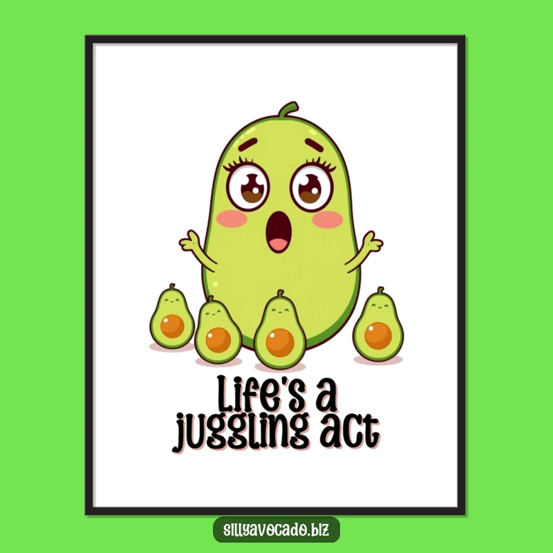Free Printable Wall Art: Surprised Juggling Avocado, Hilarious Downloadable Quirky Decor