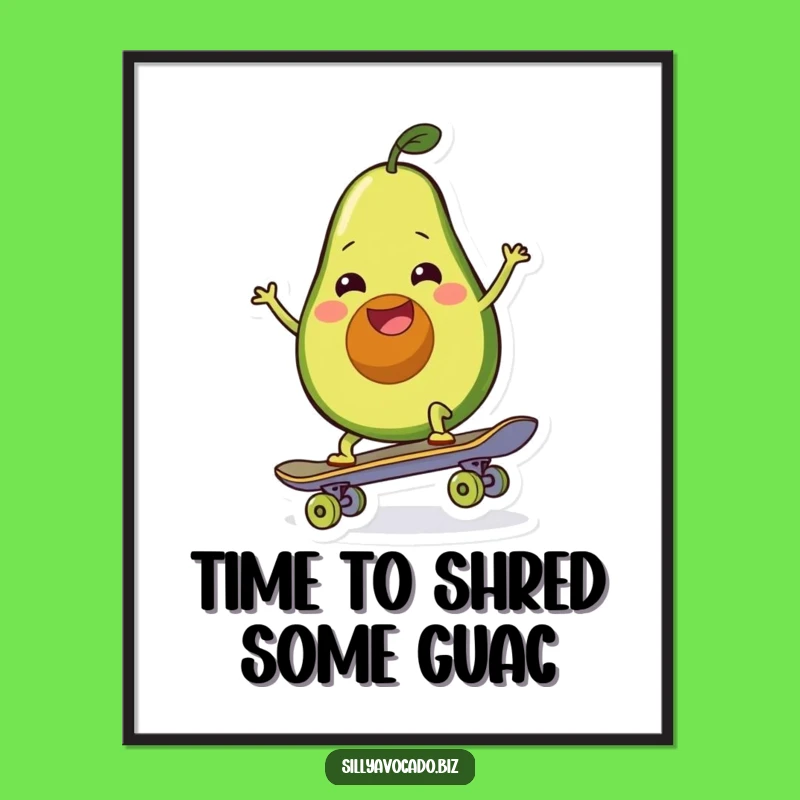 Free Printable Wall Art: Skateboarding Avocado, Hilarious Downloadable Cool Decor