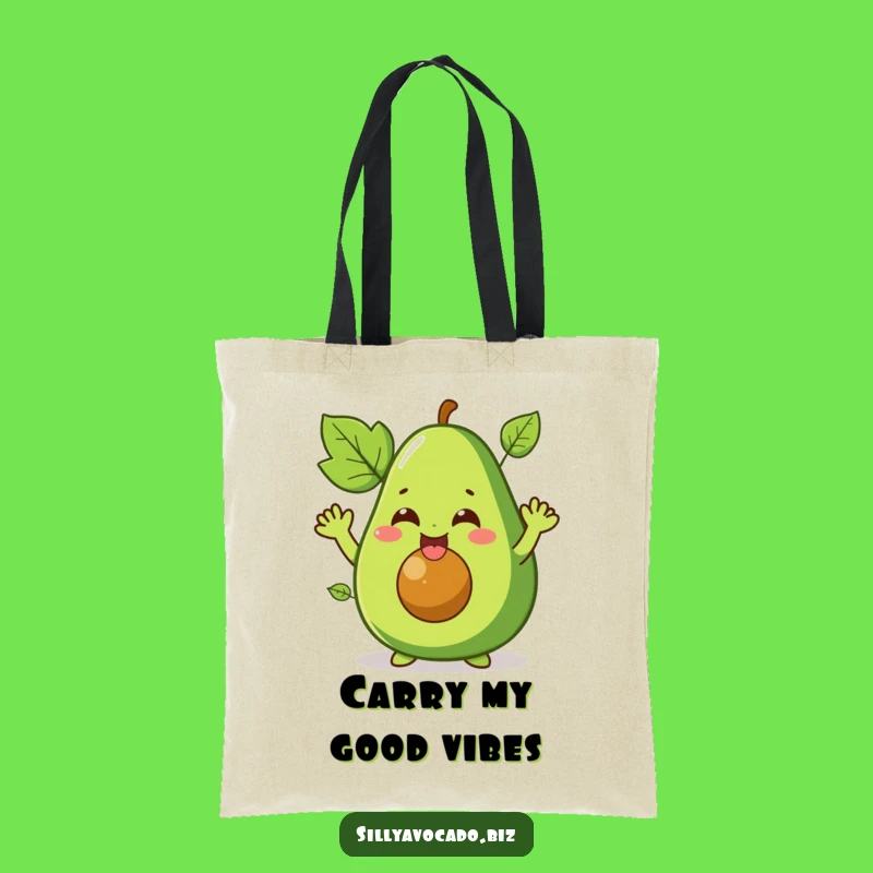 Funny Waving Avocado Tote Bag: Giggling Character Eco-Friendly - Perfect Funny Gift!